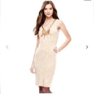 Free People Beaded V-Neck Tank Dress Pink Beige Floral Boho Mini Dress